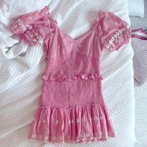 LoveShackFancy Jarrah shirred Swiss-dot cotton mini dress